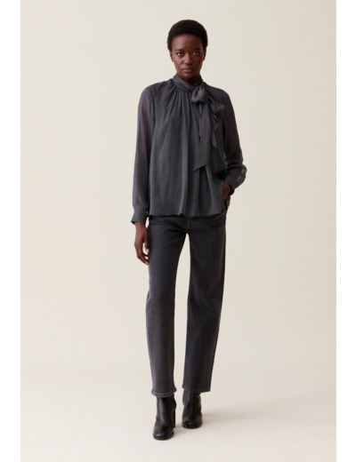 Blouse lavallière carreaux fluide