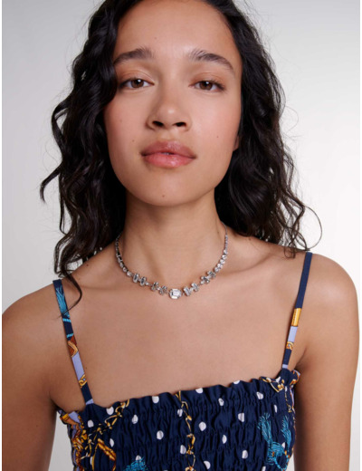 Collier chocker argenté à strass