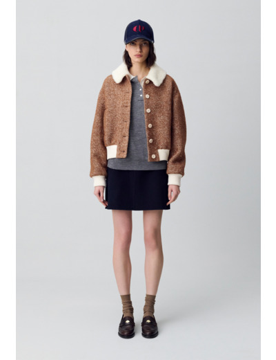 Manteau court col fausse fourrure