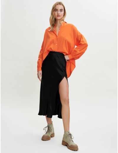 Chemise basculée en popeline de couleur