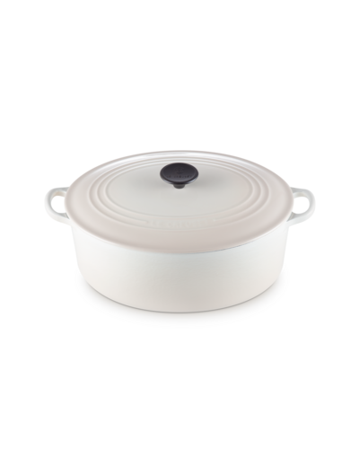 Cocotte ovale 31cm en fonte émaillée meringue*