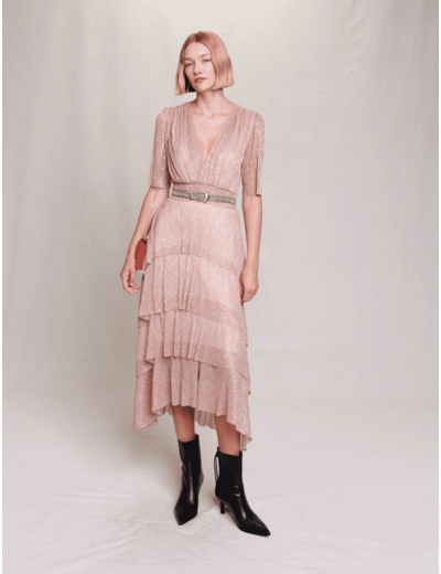 Robe longue lamée à volants