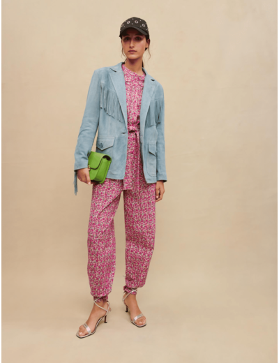 Veste en cuir suédé à franges