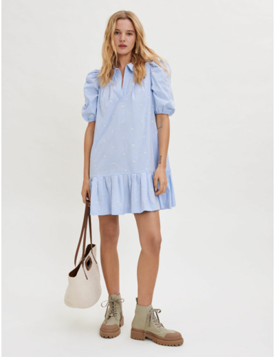 Robe en popeline de coton brodée