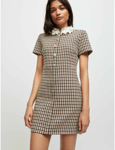 Robe à carreaux à col en dentelle