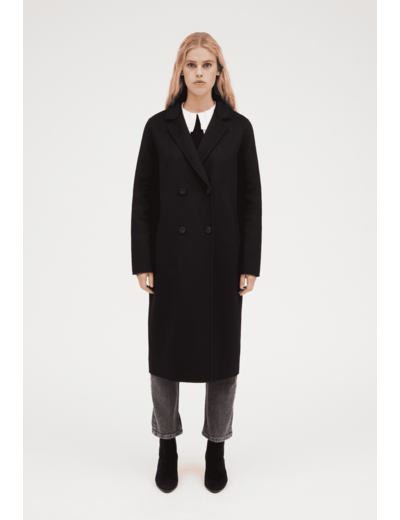 Manteau noir droit mi-long
