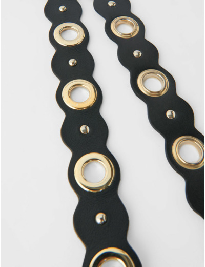 Bandoulière en cuir à oeillets et studs