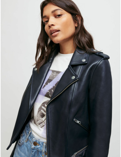 Blouson en cuir d'agneau façon biker