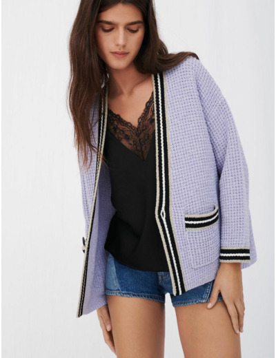 Cardigan col V à détails contrastés