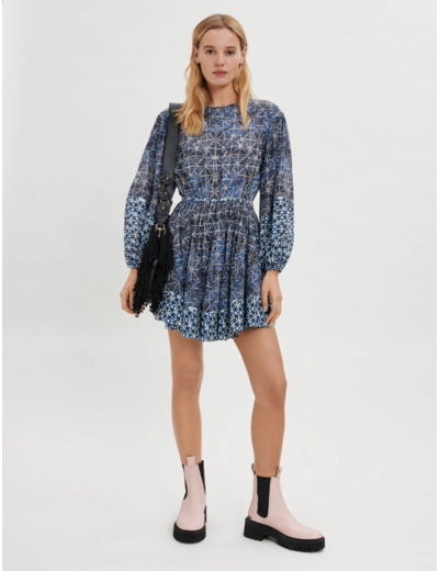 Robe en voile de coton en mix d'imprimés