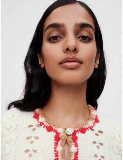 Cardigan en maille ajourée et contrastée