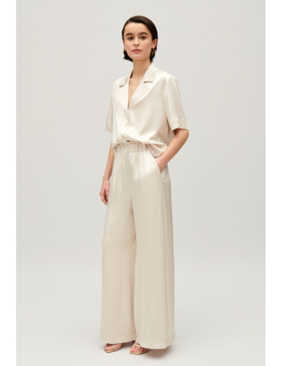 Pantalon large taille smockée