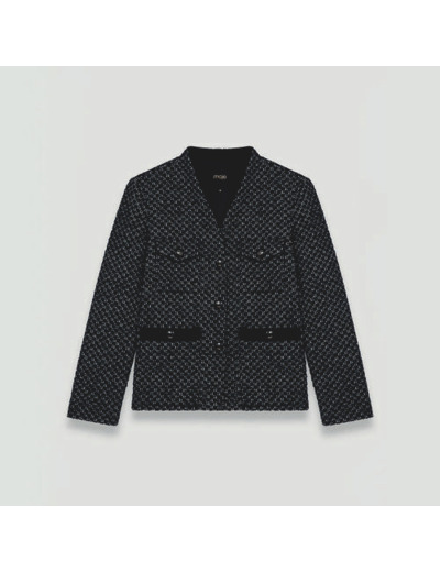 Veste façon tweed chinée et contrastée
