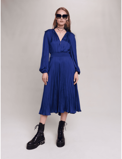 Robe midi plissée et satinée
