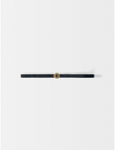 Ceinture fine en cuir noir vernis