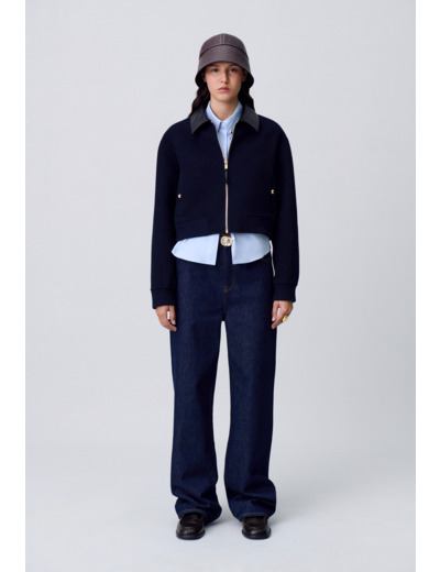 Blouson laine col similicuir