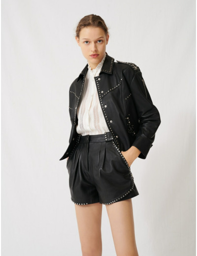 Blouson en cuir western à studs