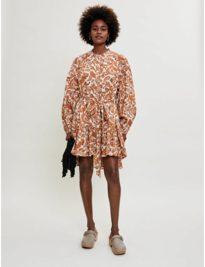 Robe ceinturée en coton imprimé