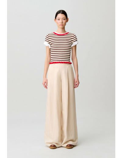 Pantalon tailleur large viscose lin