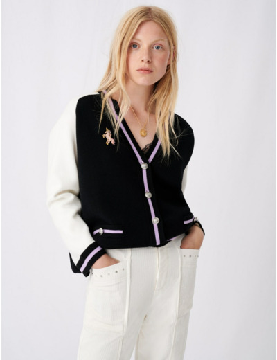 Cardigan collège bicolore avec patch