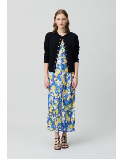 Robe longue satinée florale