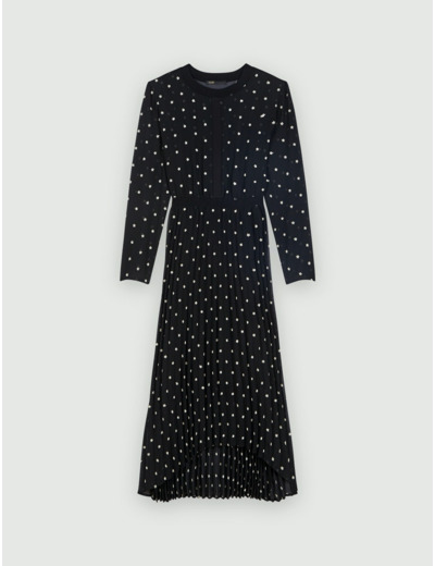 Robe longue plissée avec broderies