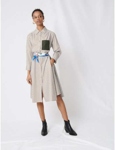 Robe chemise rayée à ceinture contrastée