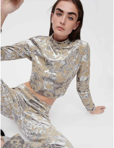 Crop top en velours rebrodé de sequins