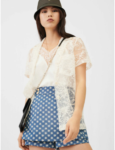 Chemise en tulle brodé écru