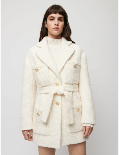 Manteau façon tweed ceinturé