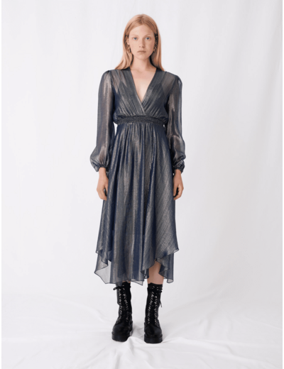 Robe asymétrique en mousseline lamée