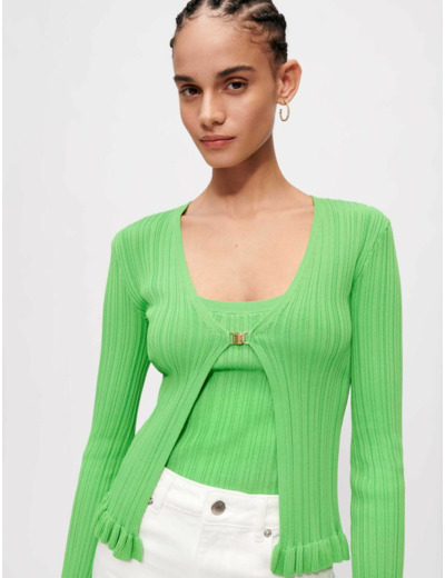 Cardigan en maille à côtes et volants