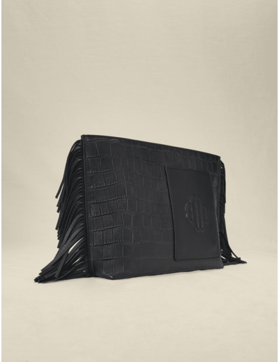 Pochette à franges en cuir embossé