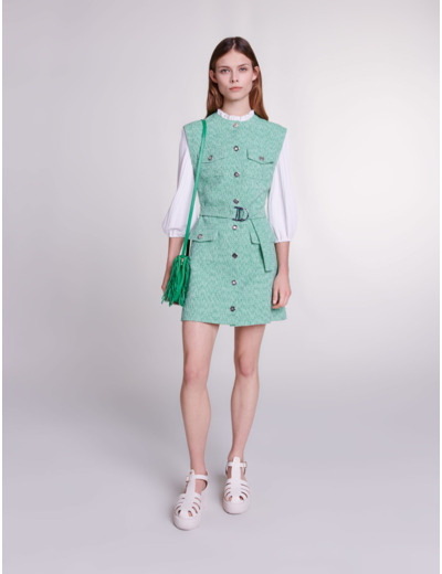 Robe bimatière en tweed