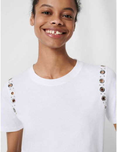 T-shirt blanc à œillets rocks