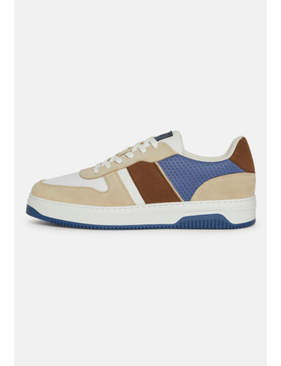 Sneakers Beige En Cuir Et Tissu Technique