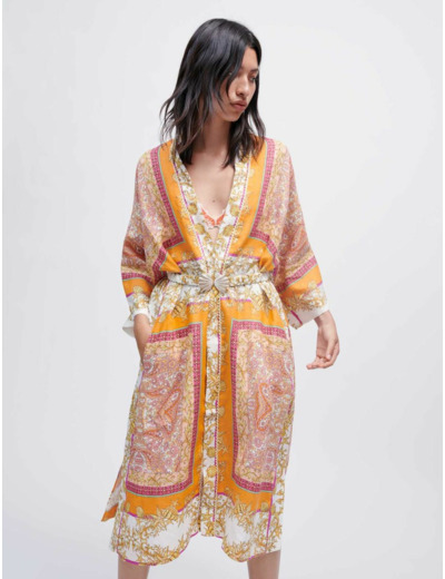 Kimono en lin imprimé foulard