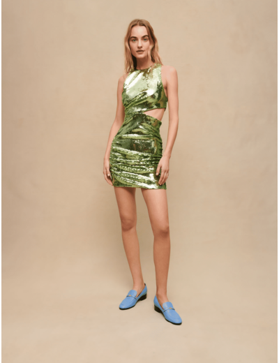 Robe ornée de sequins verte