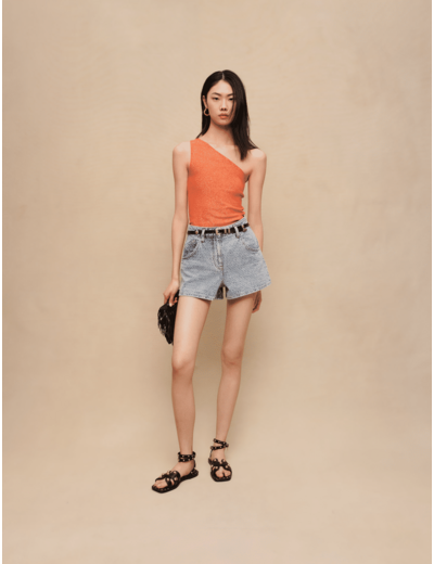 Short en jean jacquard et strass