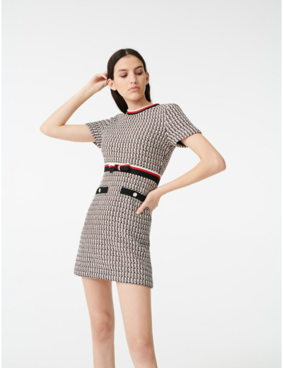Robe façon tweed avec lurex et bandes