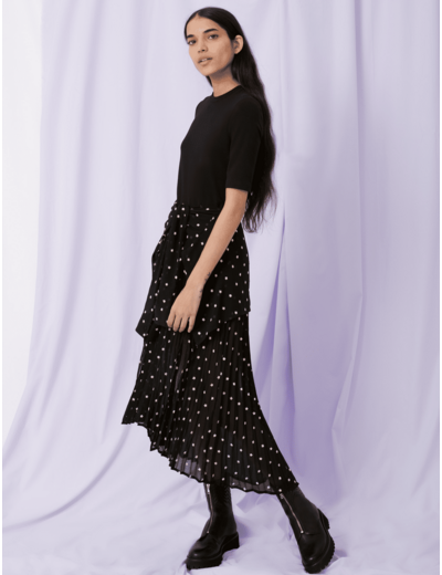 Robe trompe l’œil jersey et mousseline