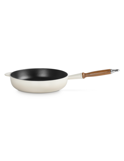 Sauteuse 28cm en fonte émaillée meringue avec manche en bois