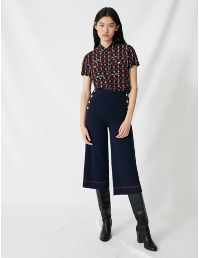 Pantalon évasé à surpiqûres contrastées