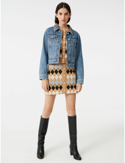 Blouson en jean avec col à strass