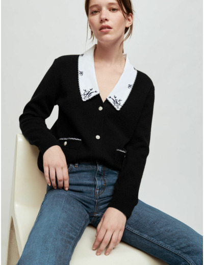 Cardigan à col en popeline brodée