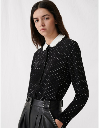 Chemise rétro à pois et col contrasté