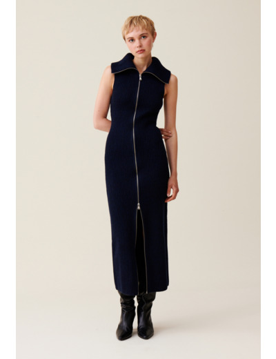 Robe maille zippée col montant