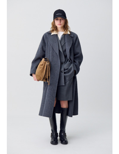 Manteau long ceinturé laine