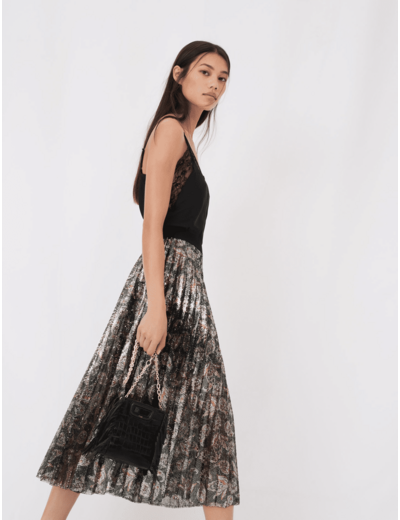 Jupe midi plissée en sequins