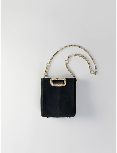 Sac M Mini en suède à poignée strass